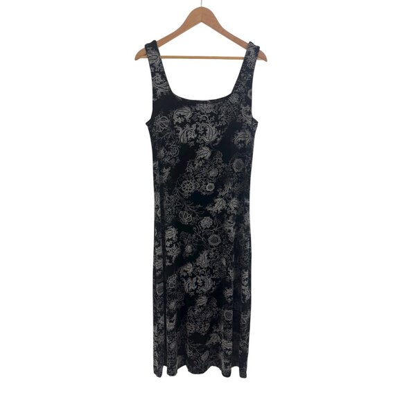 Chico's Size 2 = Large/12 Travelers Black White Paisley Floral Tank Maxi Dress - Picture 1 of 6